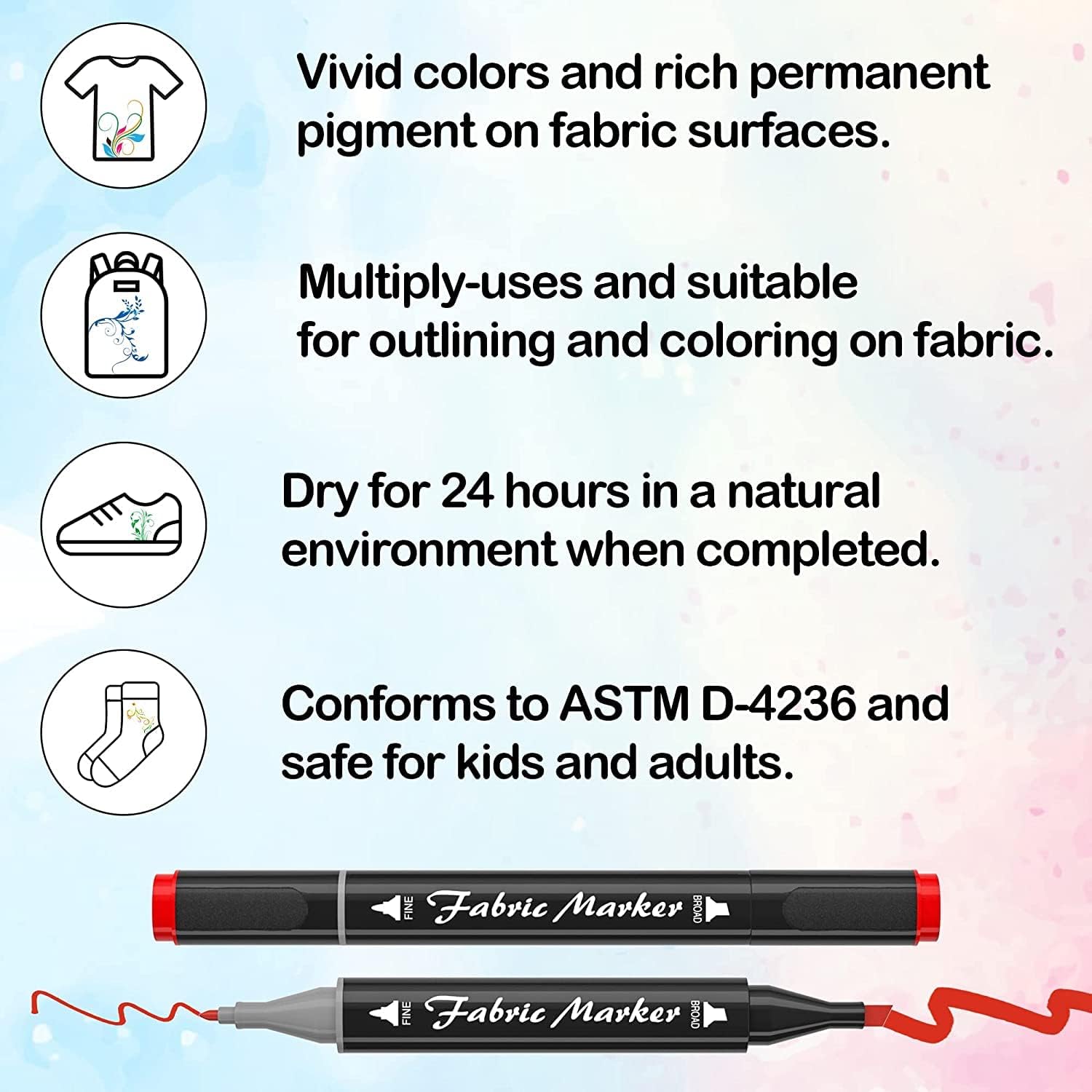 Detalle de Shuttle Art Fabric Pens 40 Colours Dual Tip Permanent Fabric Markers