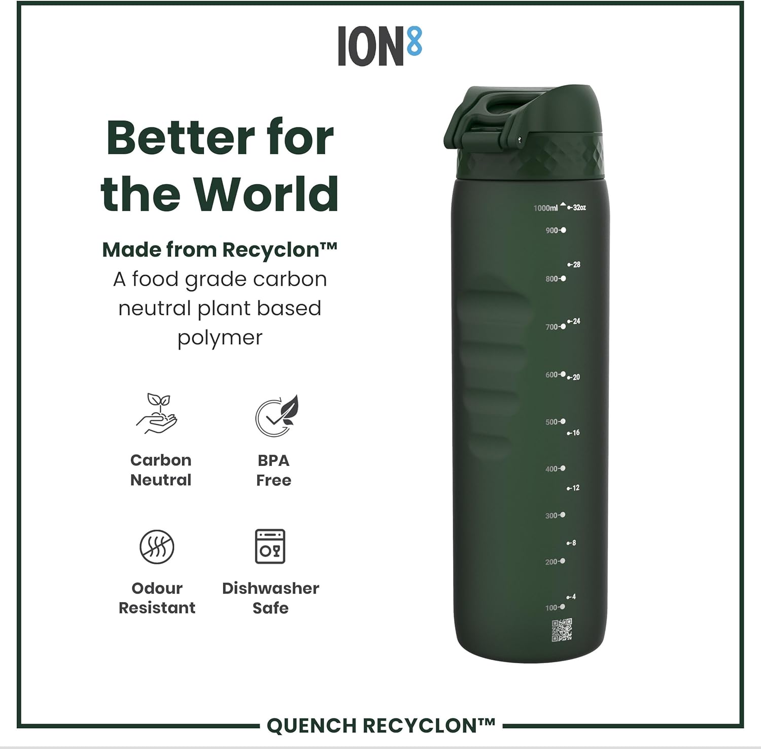 Thumbnail 4 de Ion8 1 Litre Water Bottle with Times to Drink – Leak-Proof, Flip Lid, BPA Free and Dishwasher Safe