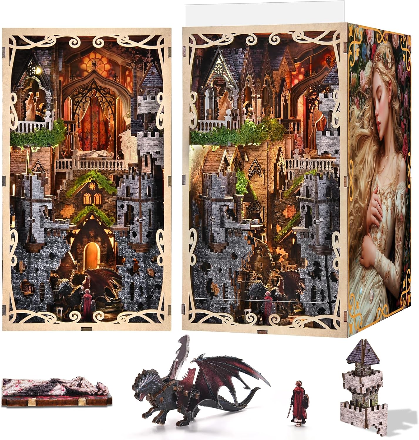 Detalle de MiniCity Book Nook Kit – drewniany zestaw 3D LED Sleeping Beauty
