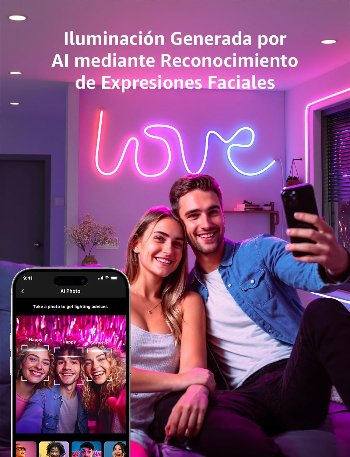 Thumbnail 5 de Lepro N1 AI Neon Tira LED 3 m 🌈 Control por Voz, IP65, Compatible Alexa