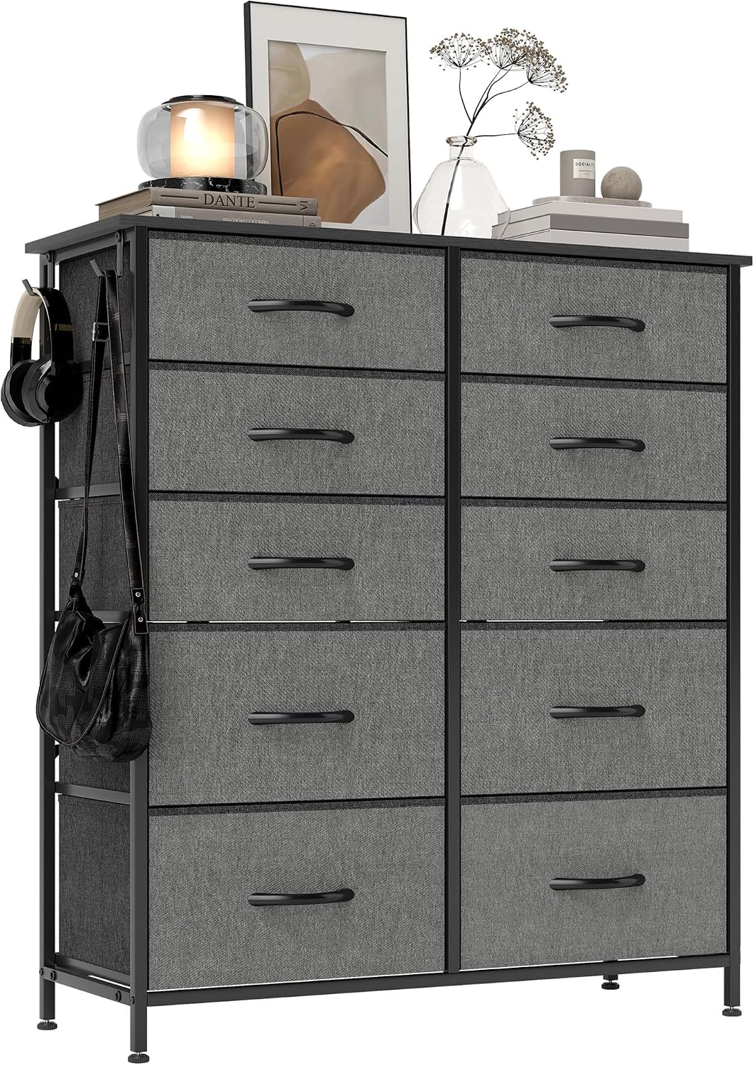 Detalle de HOMCOM 83D-064V03GY Fabric Chest of Drawers, 10 Drawers, Charcoal Grey