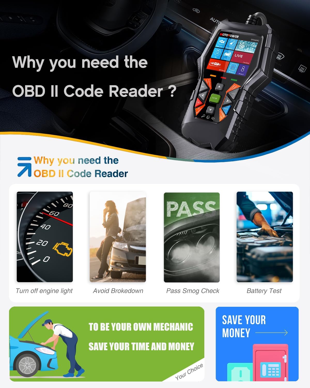 Thumbnail 1 de MOTOPOWER MP69040 OBD2 Scanner 2.8-inch
