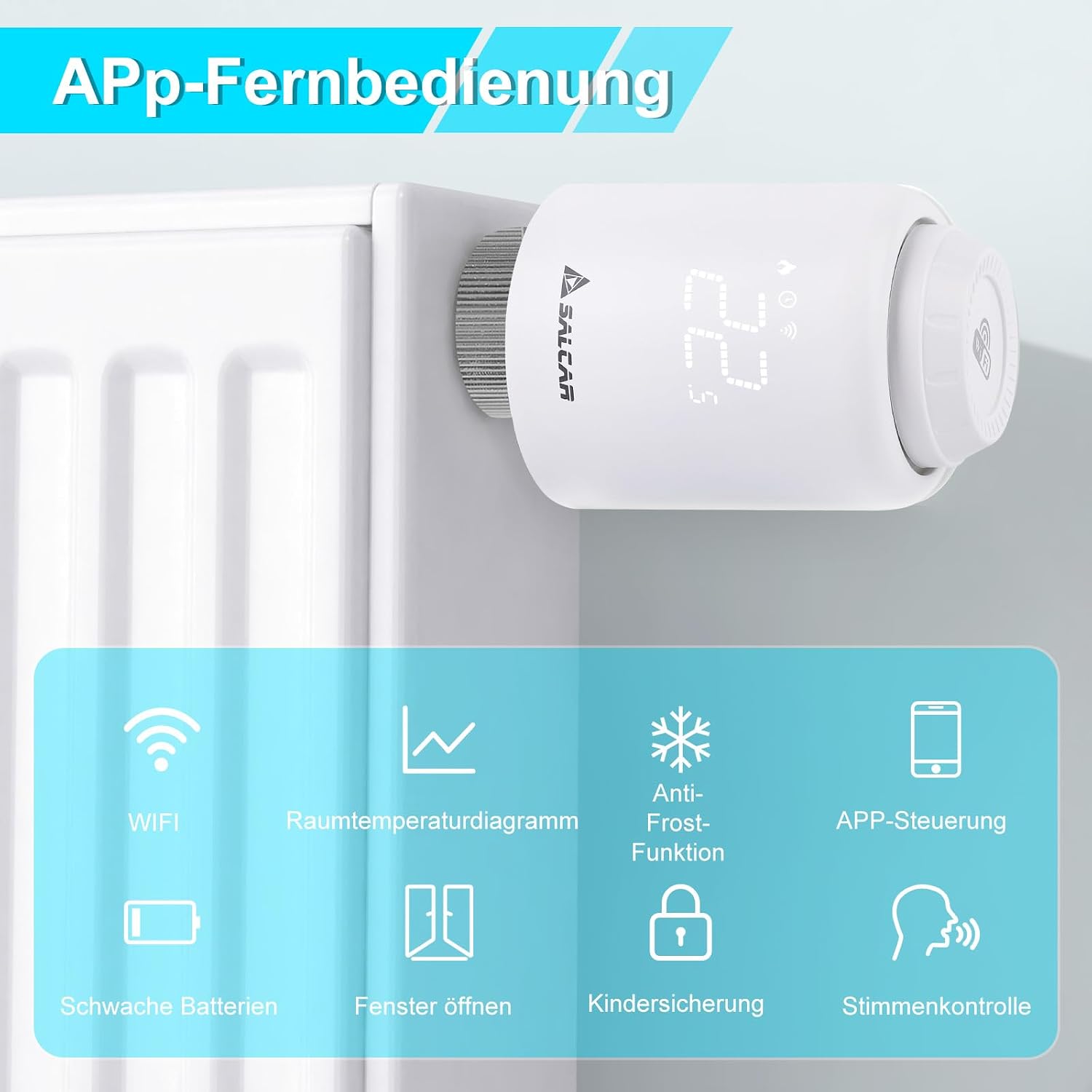 Detalle 2 de SALCAR TRV603 Thermostat Wi‑Fi thermostatique compatible Alexa 3 modes ♨