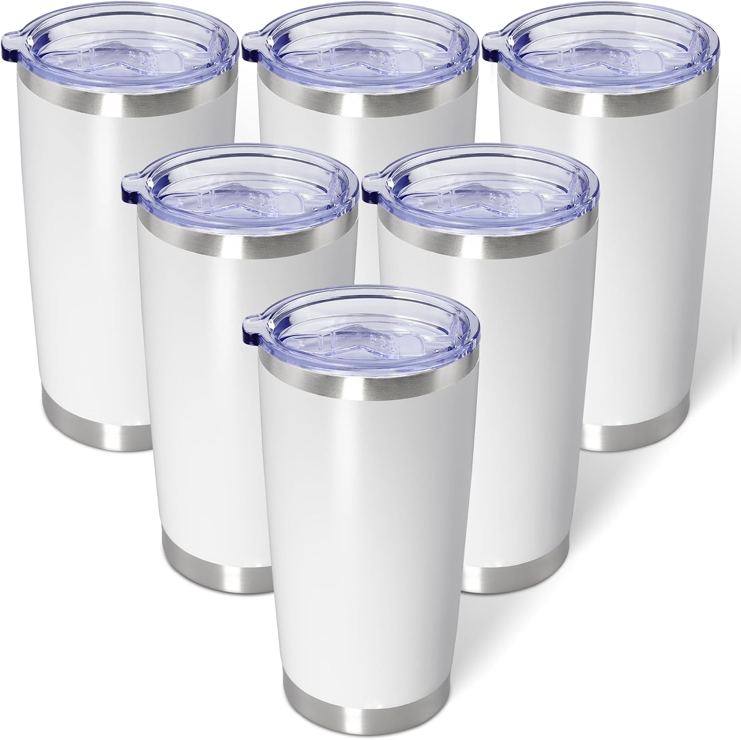 Detalle de AIANJI 20oz Stainless Steel Vacuum Insulated Tumblers (White, 6-Pack) with No BPA Sliding Lid