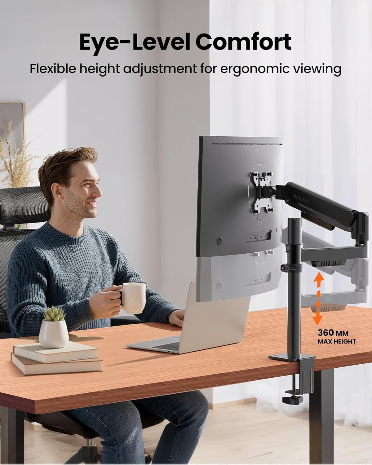 Thumbnail 6 de ErGear Single Monitor Arm with Integrated C-Clamp for 13–34" Monitors (Up to 9kg) with Enhanced Stability and Cable Management