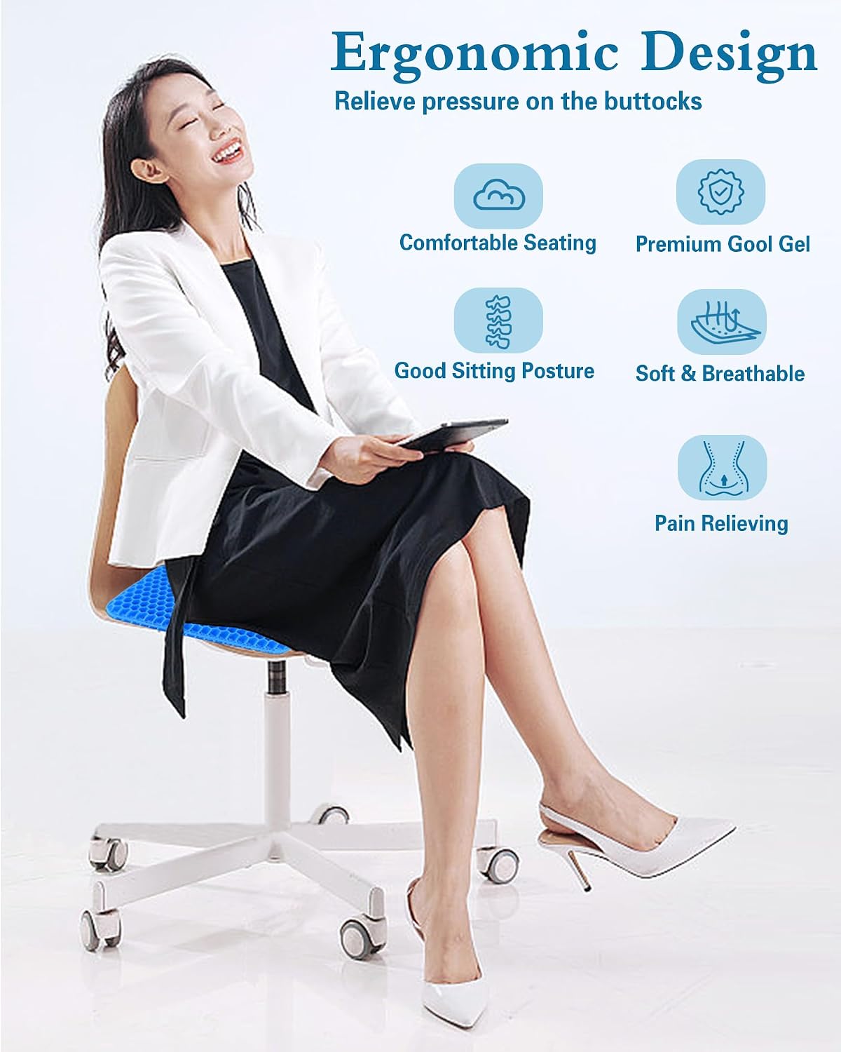 Thumbnail 4 de Rewoalzx 2025 Extra Thick Cooling Gel Seat Cushion (50x50x5cm) for Back Pain Relief