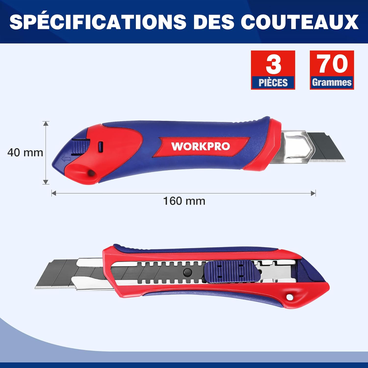 Thumbnail 1 de WORKPRO Cutter utilitaire rétractable 18 mm — lot de 3 ✂