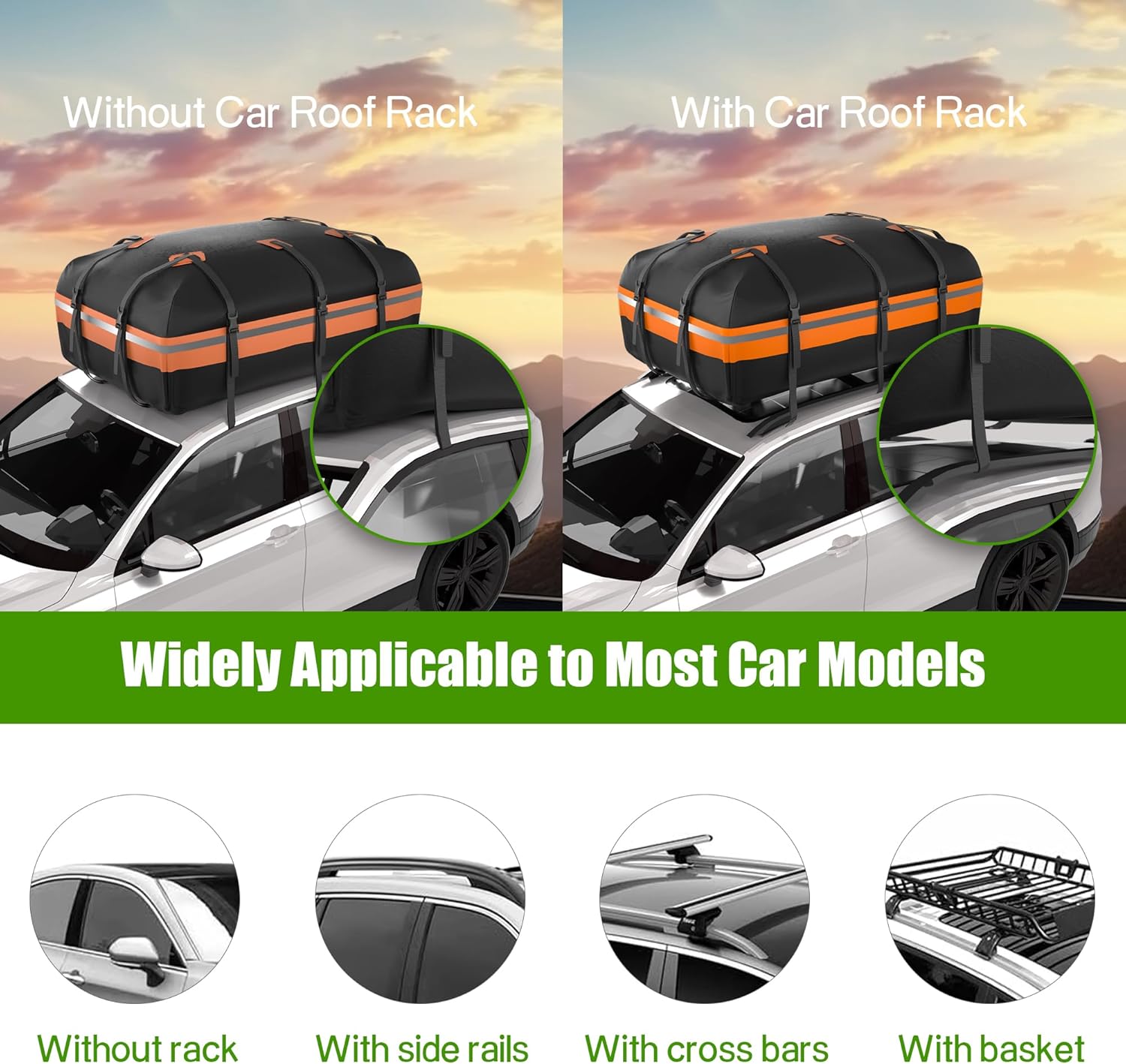 Detalle de Signstek Car Roof Bag 21 Cubic Feet: Large Waterproof Rooftop Cargo Carrier for Any Car
