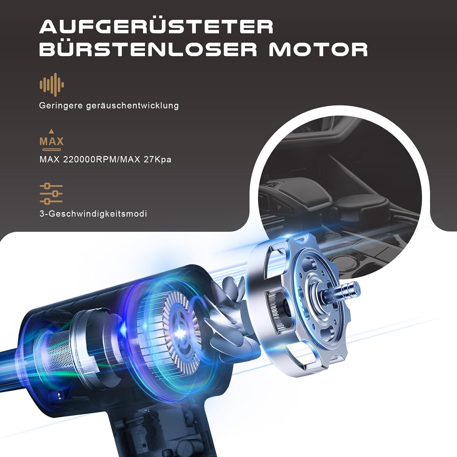 Detalle 2 de KITBEZN Handstaubsauger: Kabellos, 27 kPa, 135 W – 4-in-1 Mini Staubsauger für Auto, Haus und Tierhaare