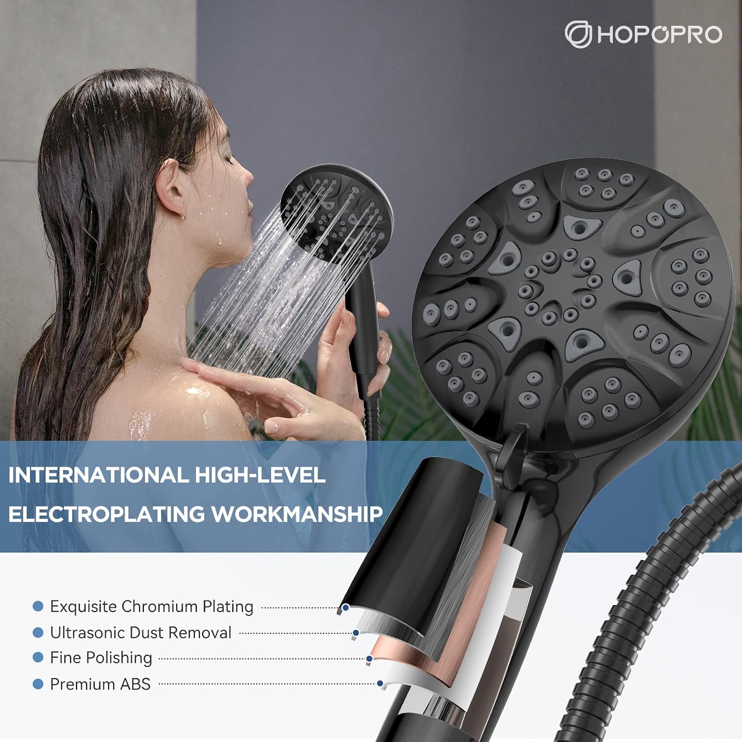 Thumbnail 1 de HOPOPRO 6-Mode Handheld Shower Head Set with 59-Inch Hose and Chrome Finish
