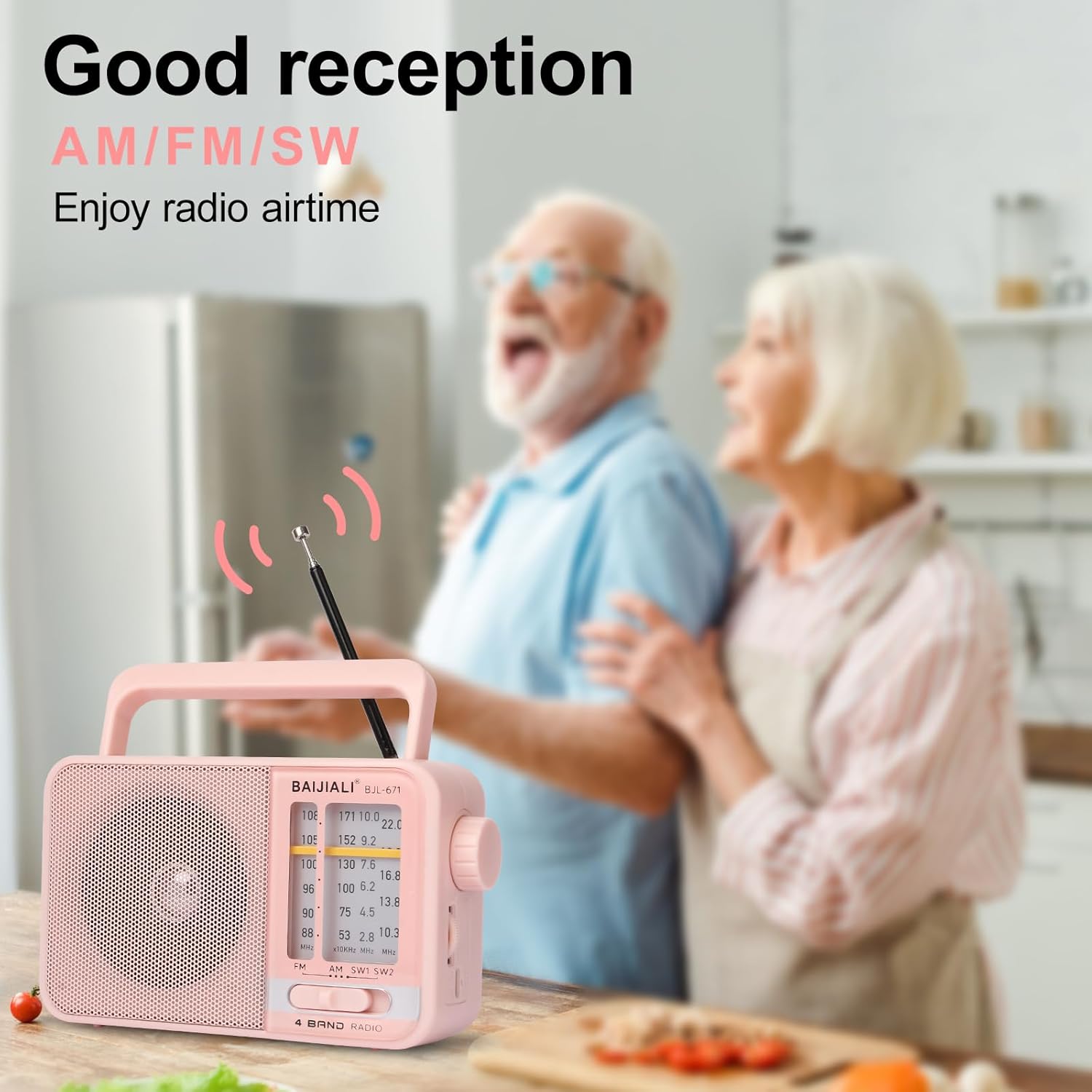 Thumbnail 5 de BAIJIALI BJL-671 Portable AM/FM/SW Radio, Pink, USB-C Rechargeable