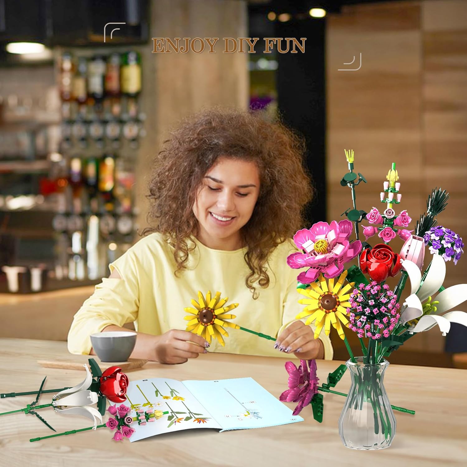 Detalle de Fête des Mères: Set bouquet de fleurs artificielles — 699 pièces, 10 variétés, décoration DIY pour maison et bureau
