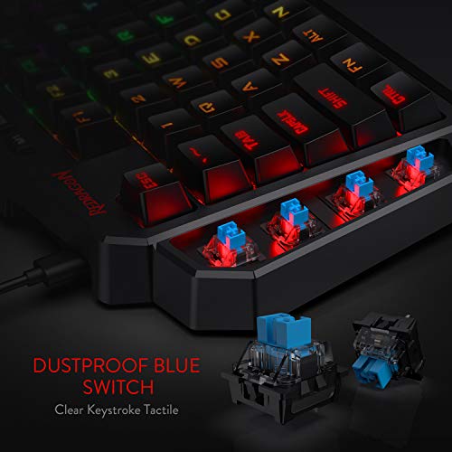 Detalle de Redragon K585 DITI: teclado mecánico para juego de una mano con 7 macros RGB y reposamuñecas desmontable