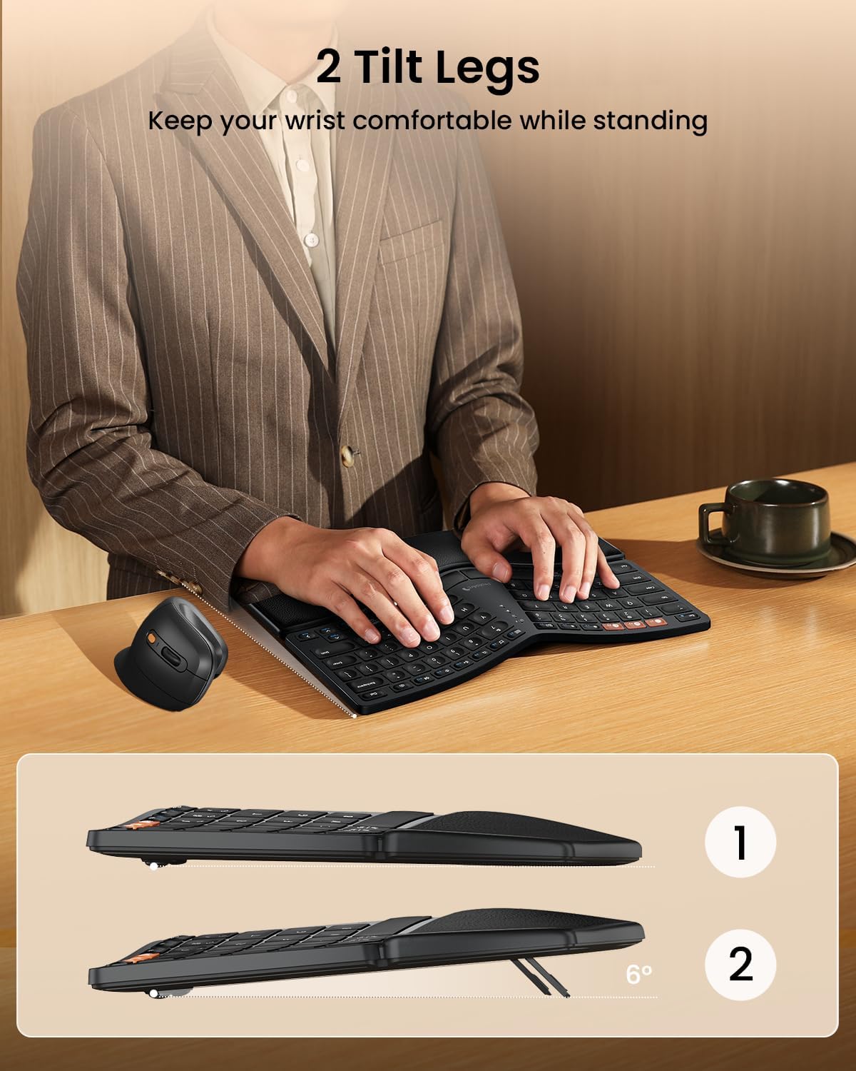 Detalle 2 de ProtoArc EK04 Mini Compact Ergonomic Keyboard with Palm Rest