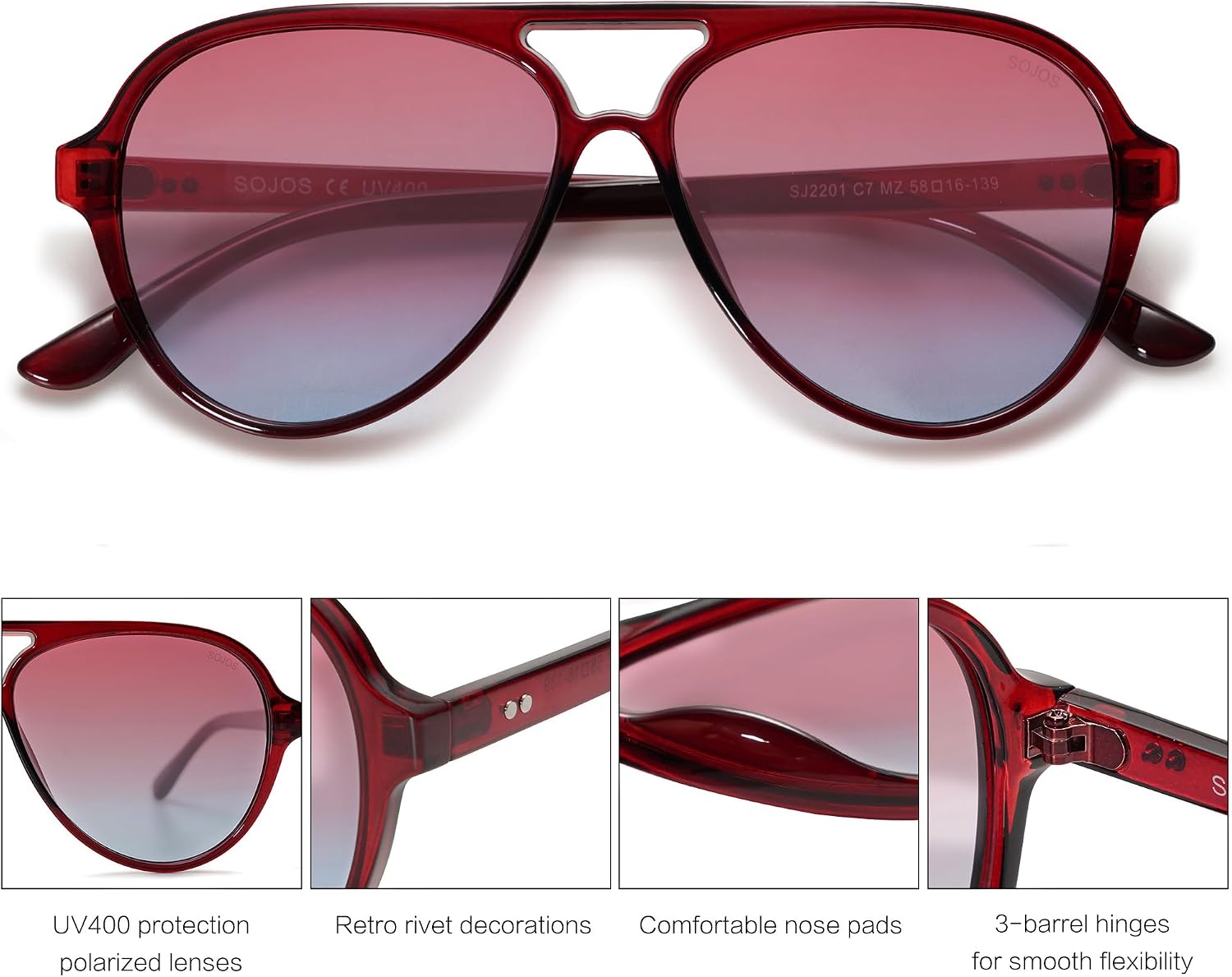 Detalle de SOJOS Polarized Aviator Sunglasses SJ2201