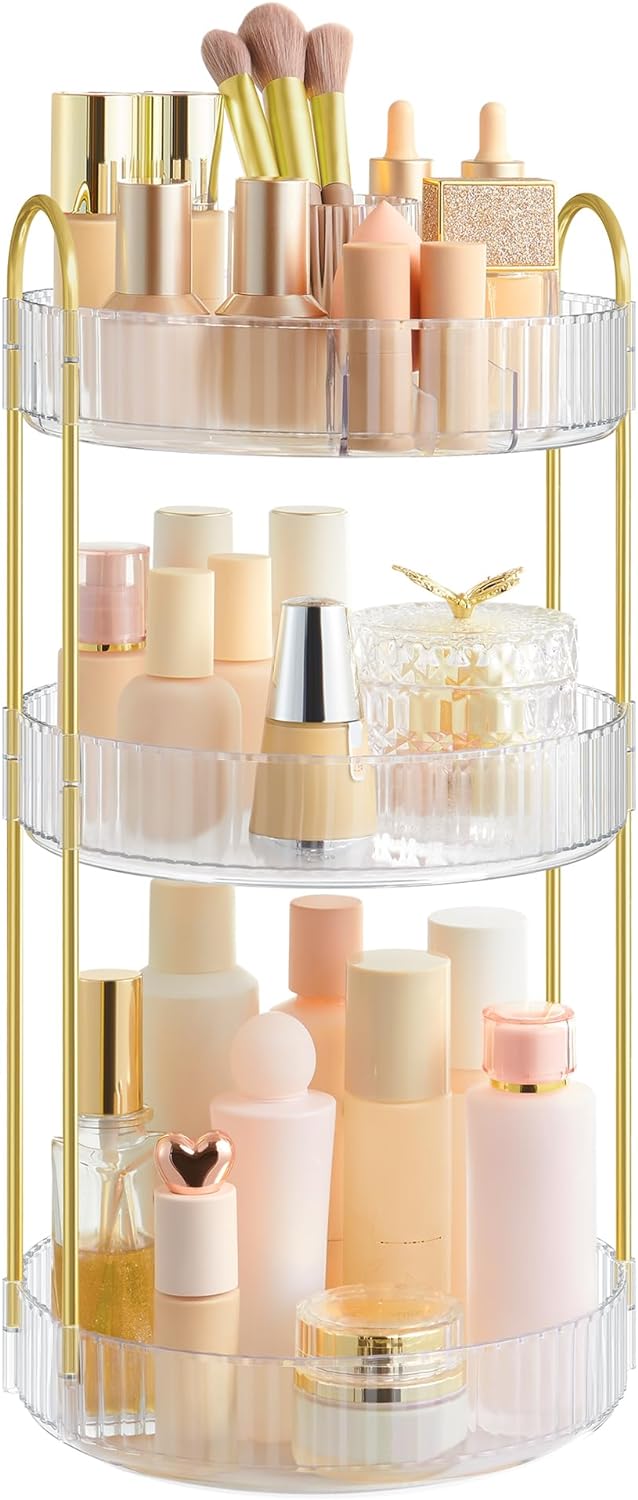 Detalle de SONGMICS Make-up Organizer drehbar, rund, 3 Ebenen – Kosmetik-Aufbewahrung JKA011W02