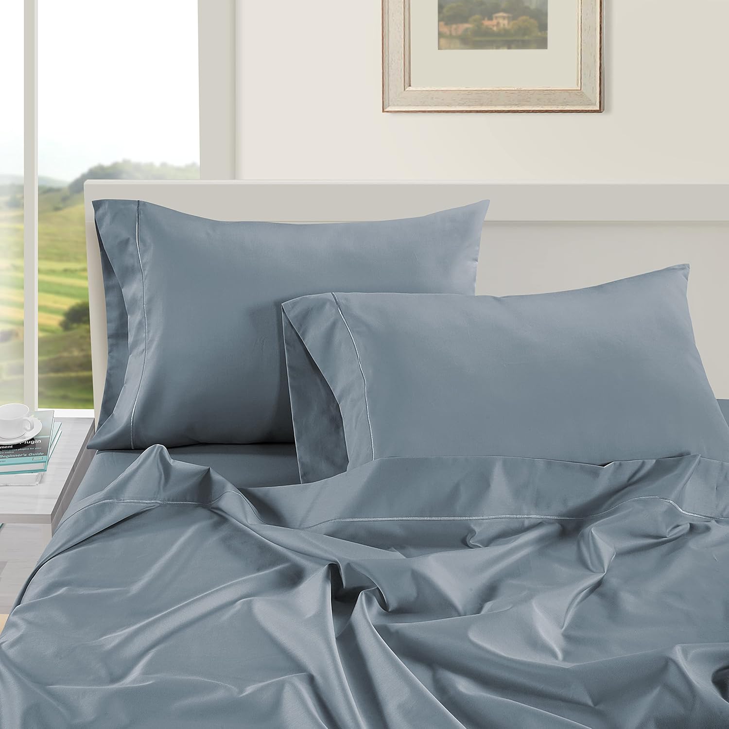 Thumbnail 2 de LANE LINEN 1000TC4PCSOECKSS-FBL King Sheet Set, 1000 TC Egyptian Cotton
