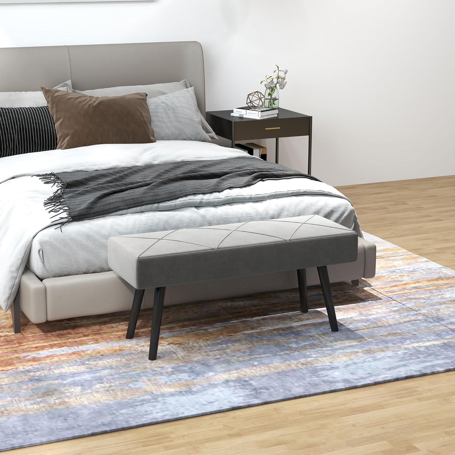 Detalle 2 de HOMCOM BancBout de lit Banquette Velours Gris 100x36x45 cm