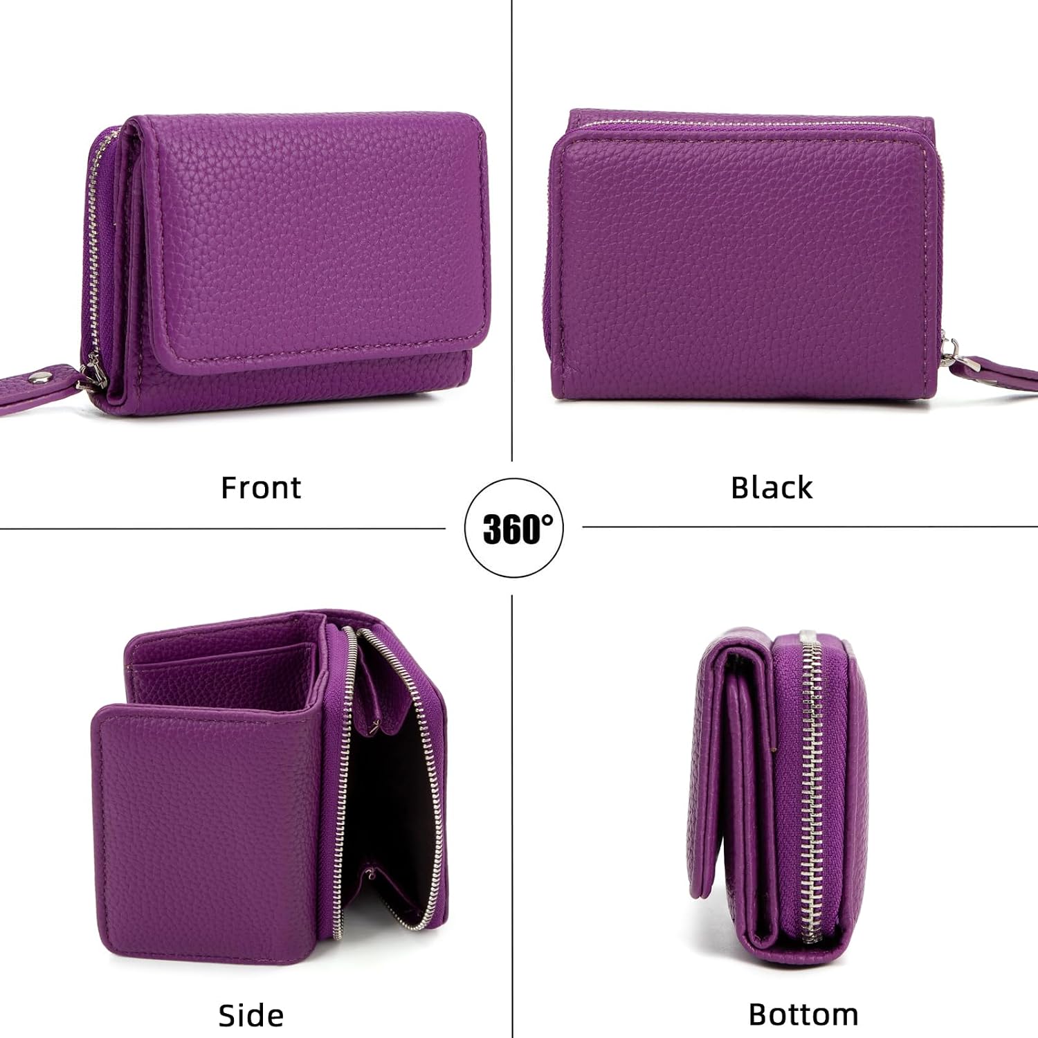 Detalle de CHAOFANXI Portafoglio donna piccolo in pelle PU viola con portamonete e chiusura a zip