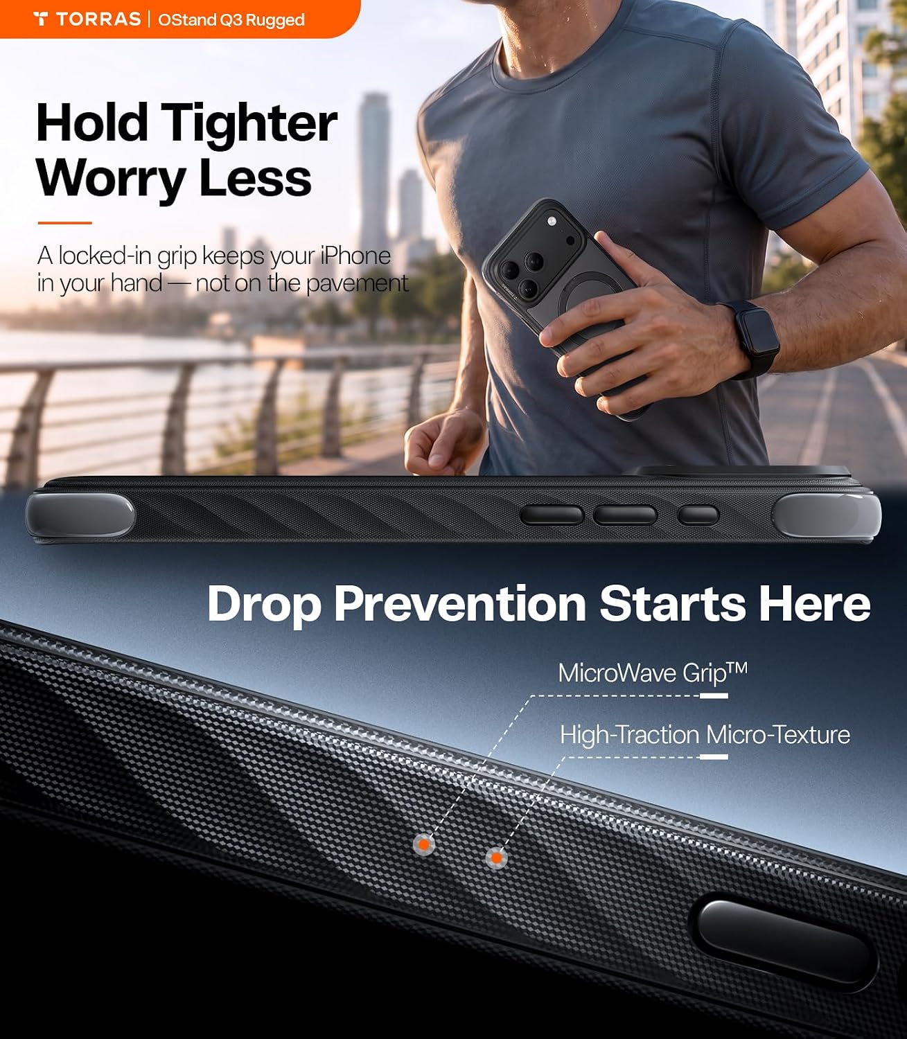 Detalle de TORRAS Ostand Q3 Rugged iPhone 18 Pro Max Case with 360° Magnetic Stand