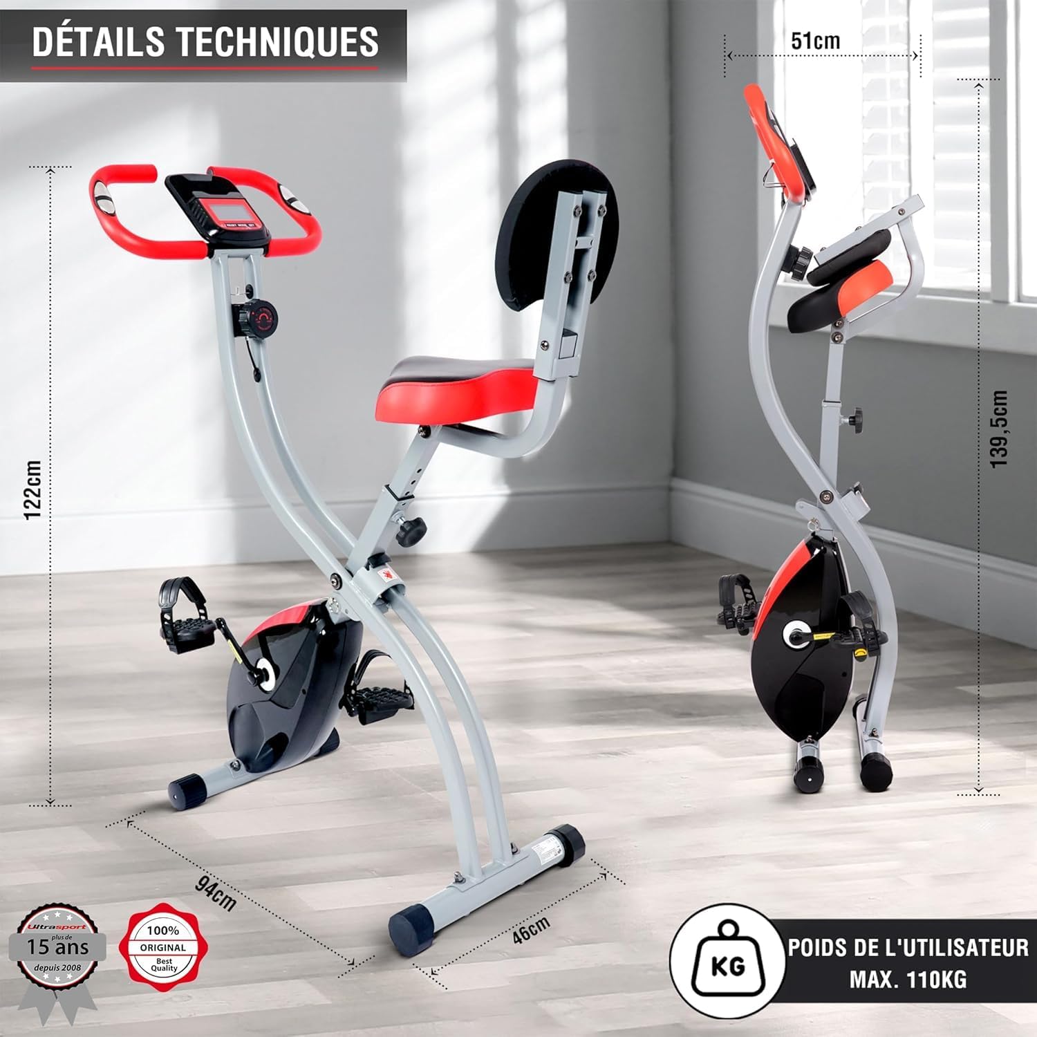 Detalle 1 de Ultrasport F-Bike Vélo d’Appartement Pliable 130 kg