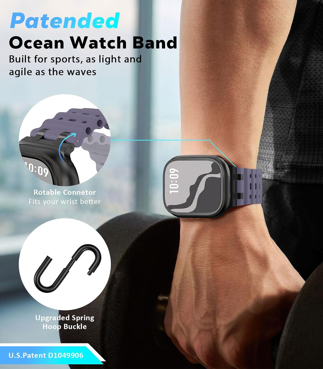 Detalle de Astorgos Upgraded Ocean Band for Apple Watch Ultra, SE & 42–49mm Models — Breathable Silicone Sport Strap