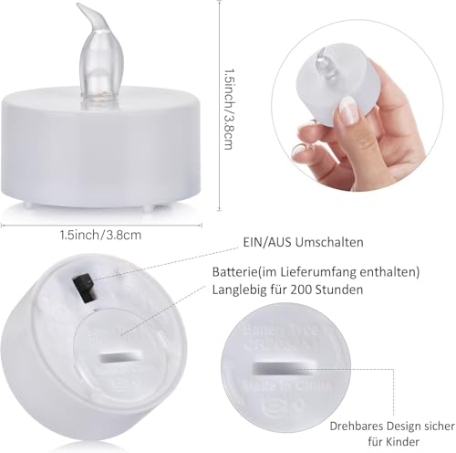 Detalle 2 de Tappovaly 24 Stück LED-Teelichter: flammenlos, batteriebetrieben, Warmweiß – ideal für Festlichkeiten