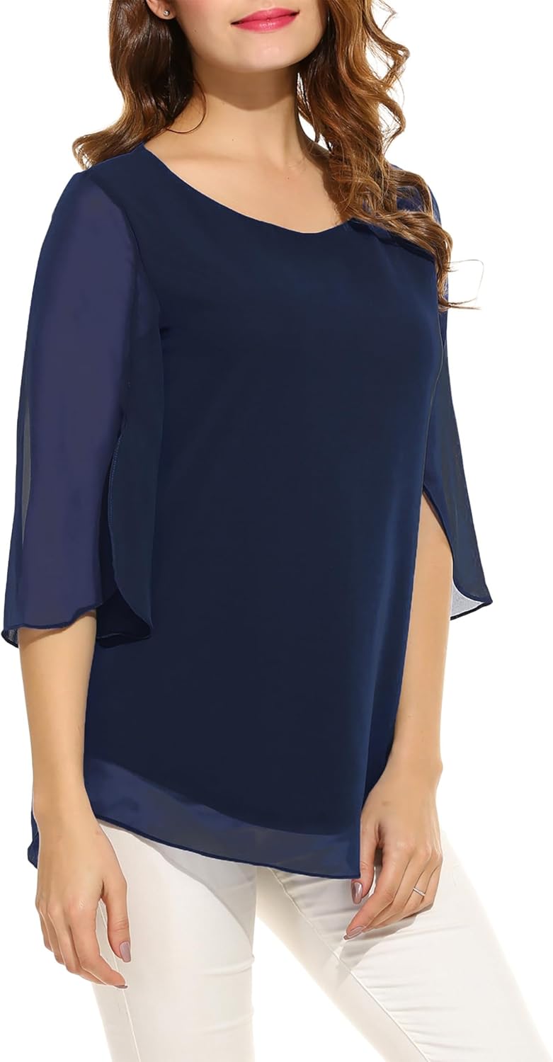 Thumbnail 2 de Timuspo Damen Chiffon-Tunika mit Rundkragen und Halbärmel – Lässig & Loose Fit für große Größen