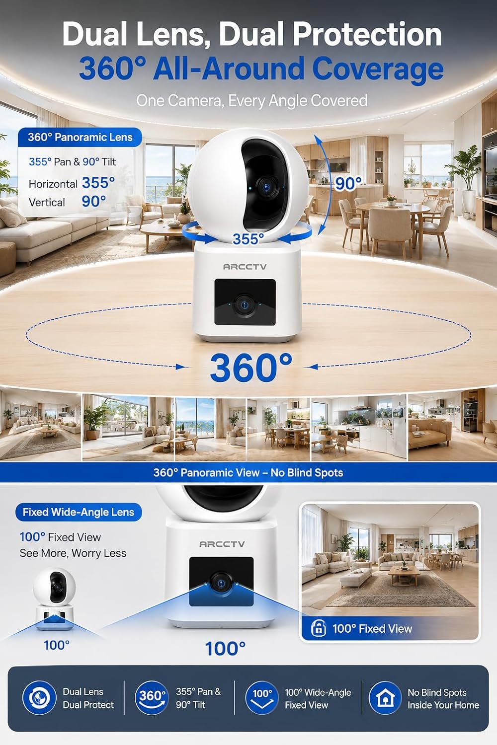 Thumbnail 1 de ARCCTV Y3 Indoor Security Camera, 360° Dual-Lens 2‑Pack with 24/7 Recording