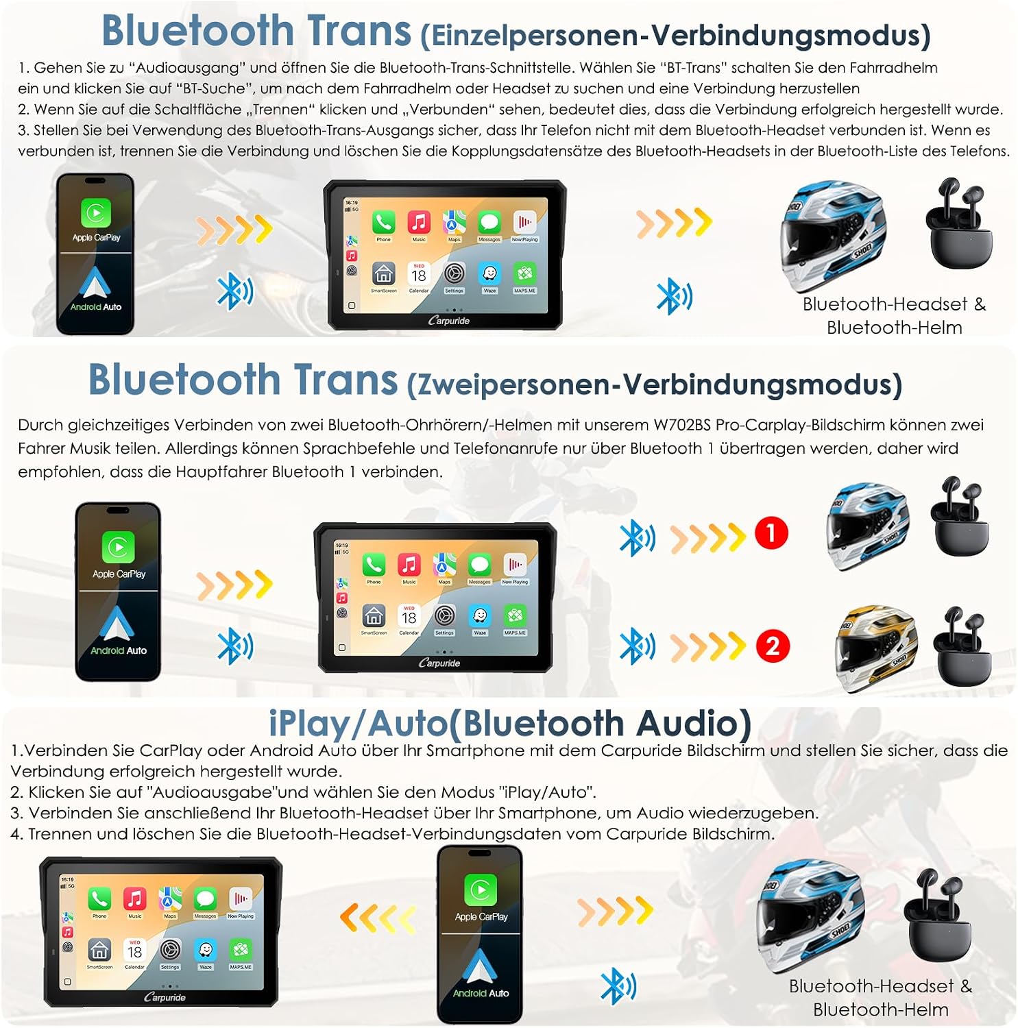Thumbnail 4 de Carpuride W702T Pro Motorrad CarPlay/Android Auto Bildschirm mit TPMS