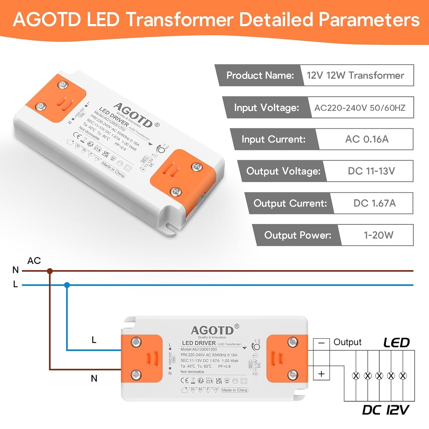Detalle 2 de LED Trafo 12V 1,67A Transformator 230V auf 12V für 1–20W LEDs (MR11 G4 MR16 GU5.3) – flimmerfrei