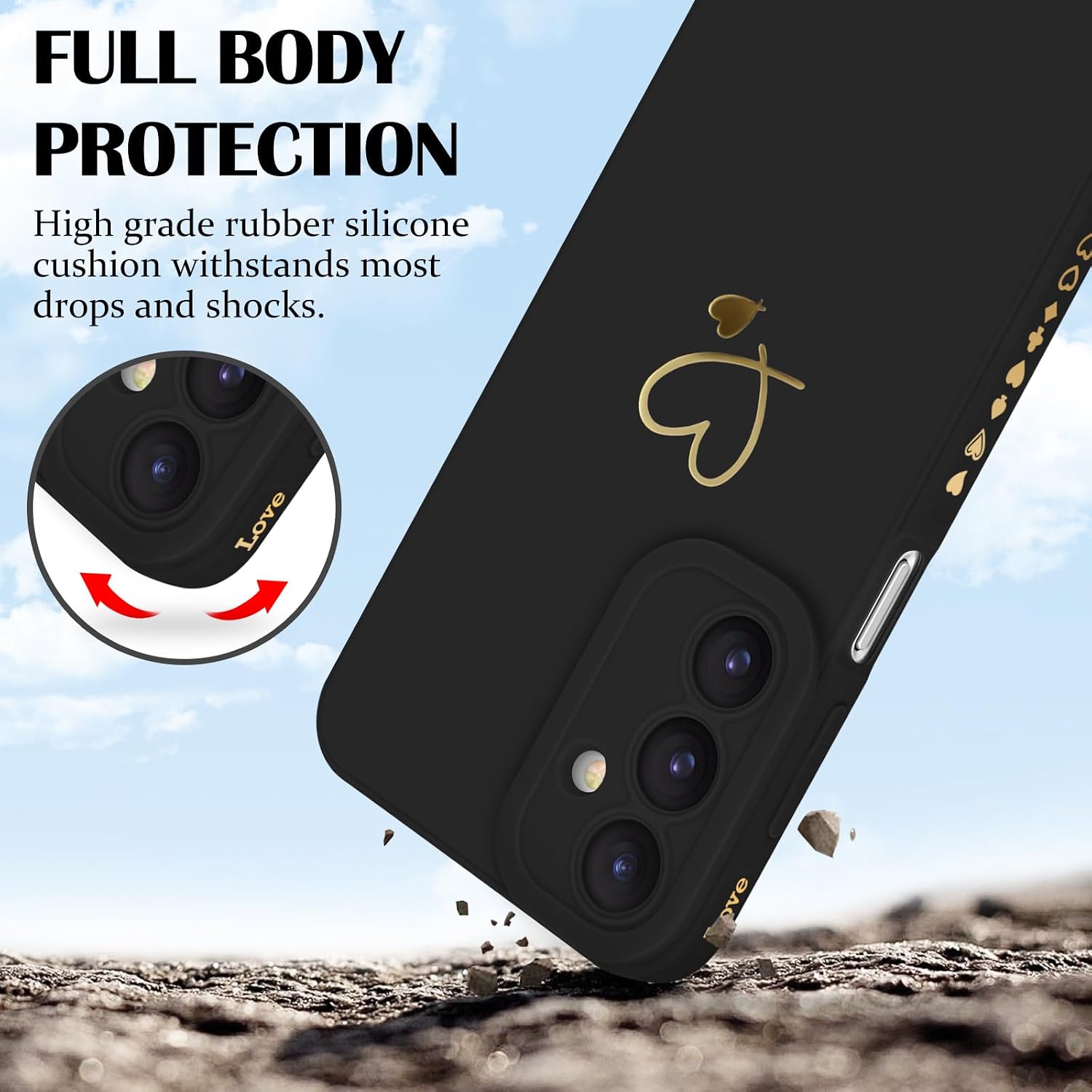 Detalle de Newseego Galaxy A16 Cute Gold Love Heart Liquid Silicone Case