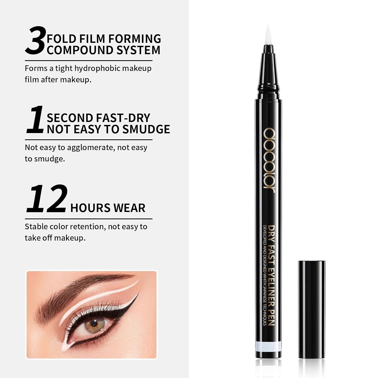 Thumbnail 4 de docolor Waterproof Eyeliner Pen, White Liquid Liner with Ultra-Fine Tip
