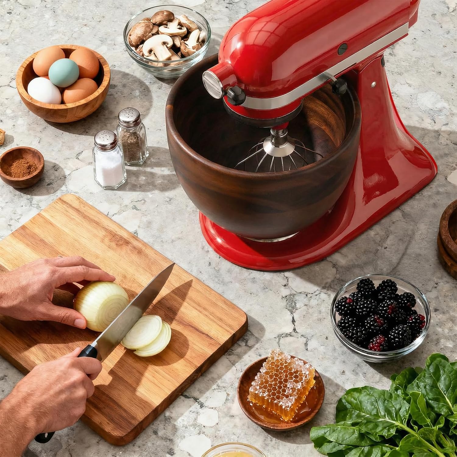 Thumbnail 6 de Cofun Premium Wood Mixing Bowl for 4.5–5 Qt Tilt-Head Stand Mixers (Acacia Wood)