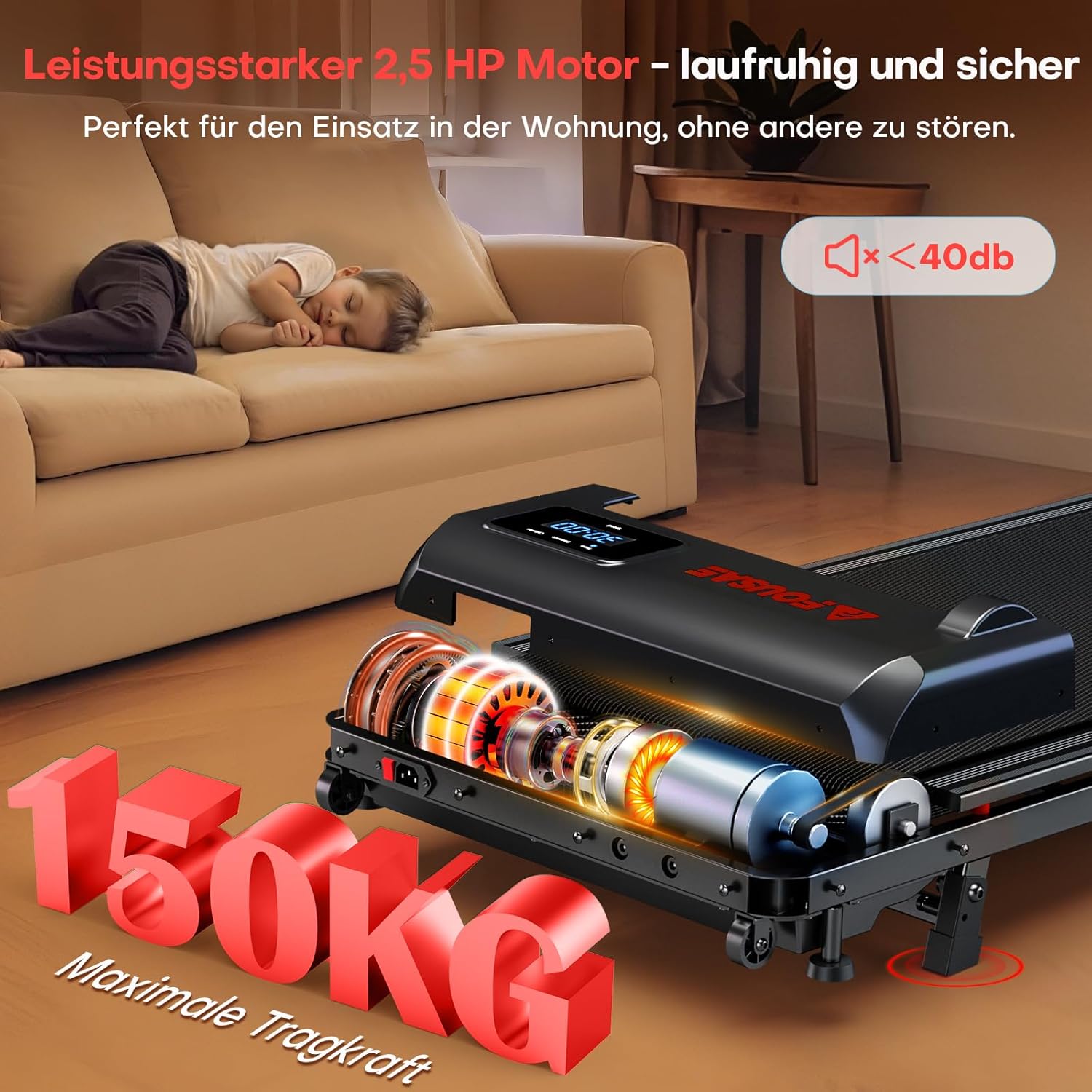 Thumbnail 4 de FOUSAE Walking Pad 1‑10 km/h Laufband für Zuhause mit LED-Display