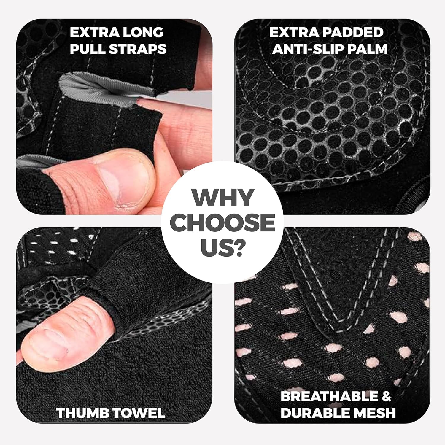 Detalle 2 de MhIL Workout Gloves for Men, Fingerless with Silicone Grip and Wrist Wraps