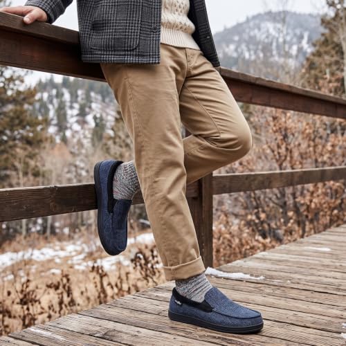 Detalle de LongBay Men's Moccasin Slippers Memory Foam – Navy Blue (UK 10)