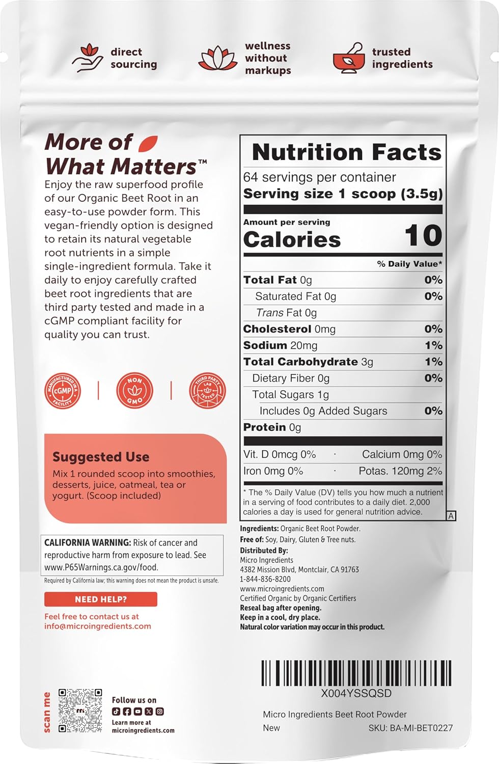 Detalle de Micro Ingredients Beet Root Powder, 8 oz