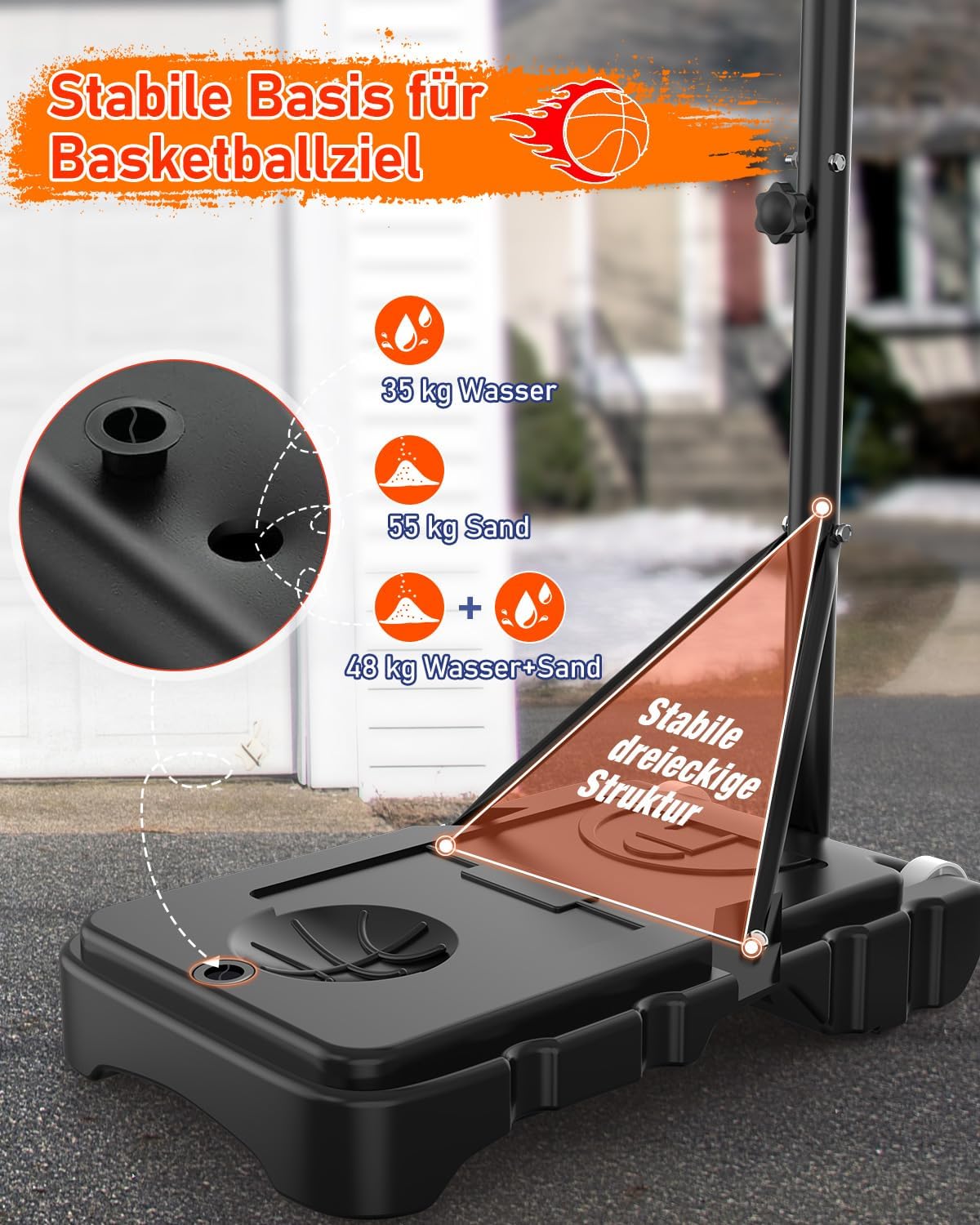 Thumbnail 2 de Outdoor Basketballkorb für Kinder & Jugendliche, 150–210 cm höhenverstellbar mit bruchsicherer 80×60 cm Rückwand
