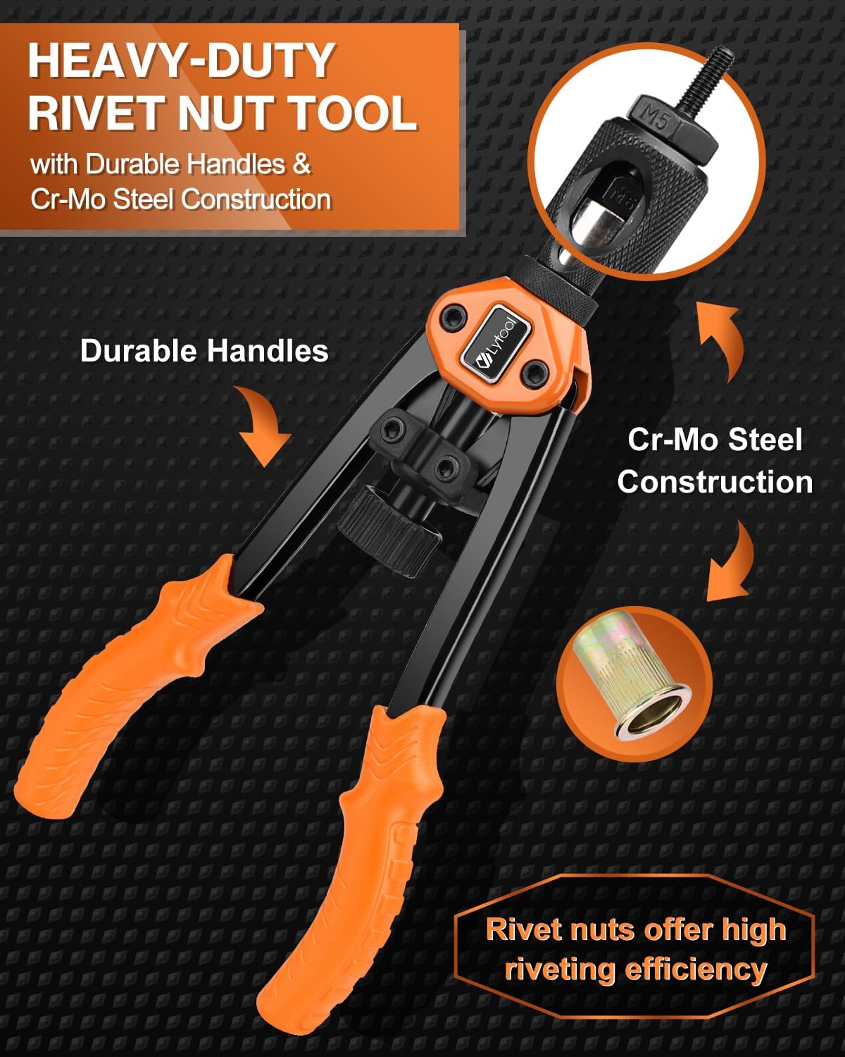 Thumbnail 2 de Lytool Rivnut Tool Kit 13" – Hand Rivet Nut Setter with 70 Rivet Nuts (M3 to M12) & 7 Mandrels
