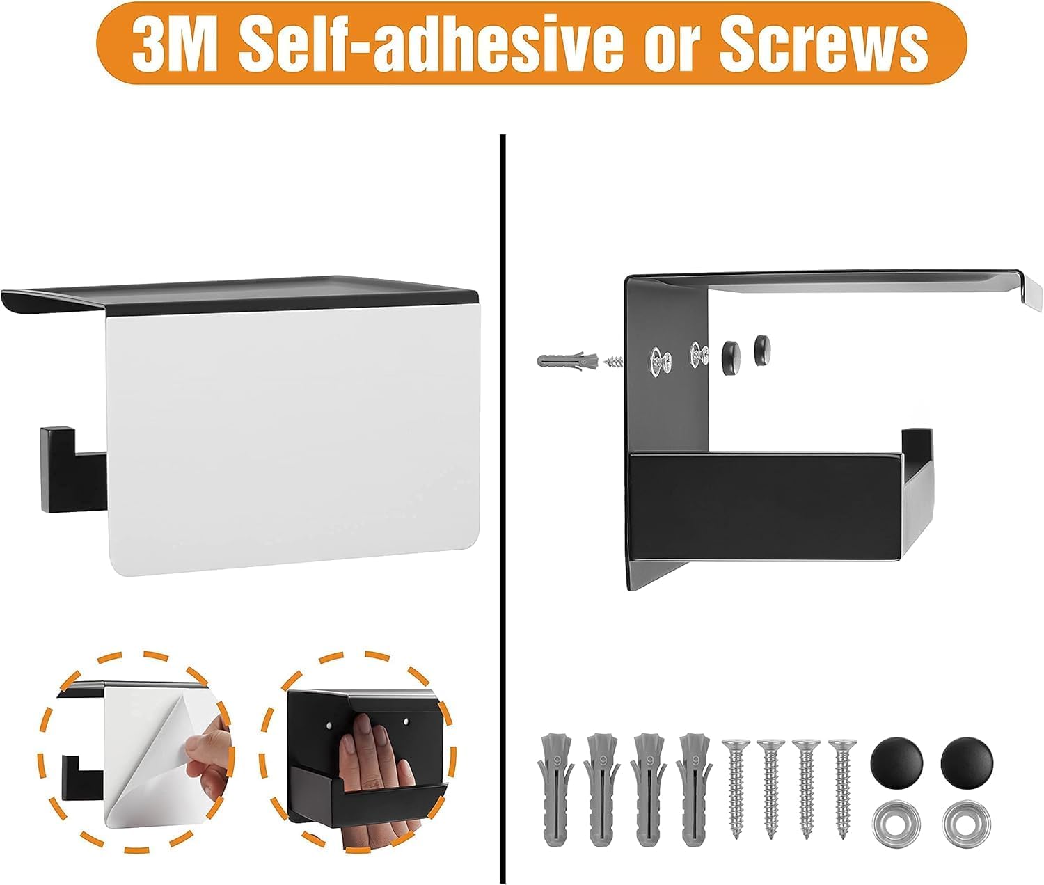 Thumbnail 3 de HITSLAM Toilettenpapierhalter ohne Bohren mit Ablage – selbstklebend (Edelstahl SUS304) in Schwarz