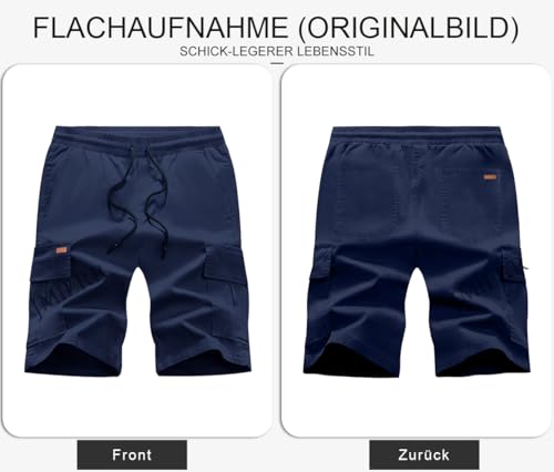 Thumbnail 8 de JMIERR Cargo Shorts Herren – kurze Baumwoll-Shorts mit elastischer Taille, 6 Taschen, Blau, Größe L (EU 52)