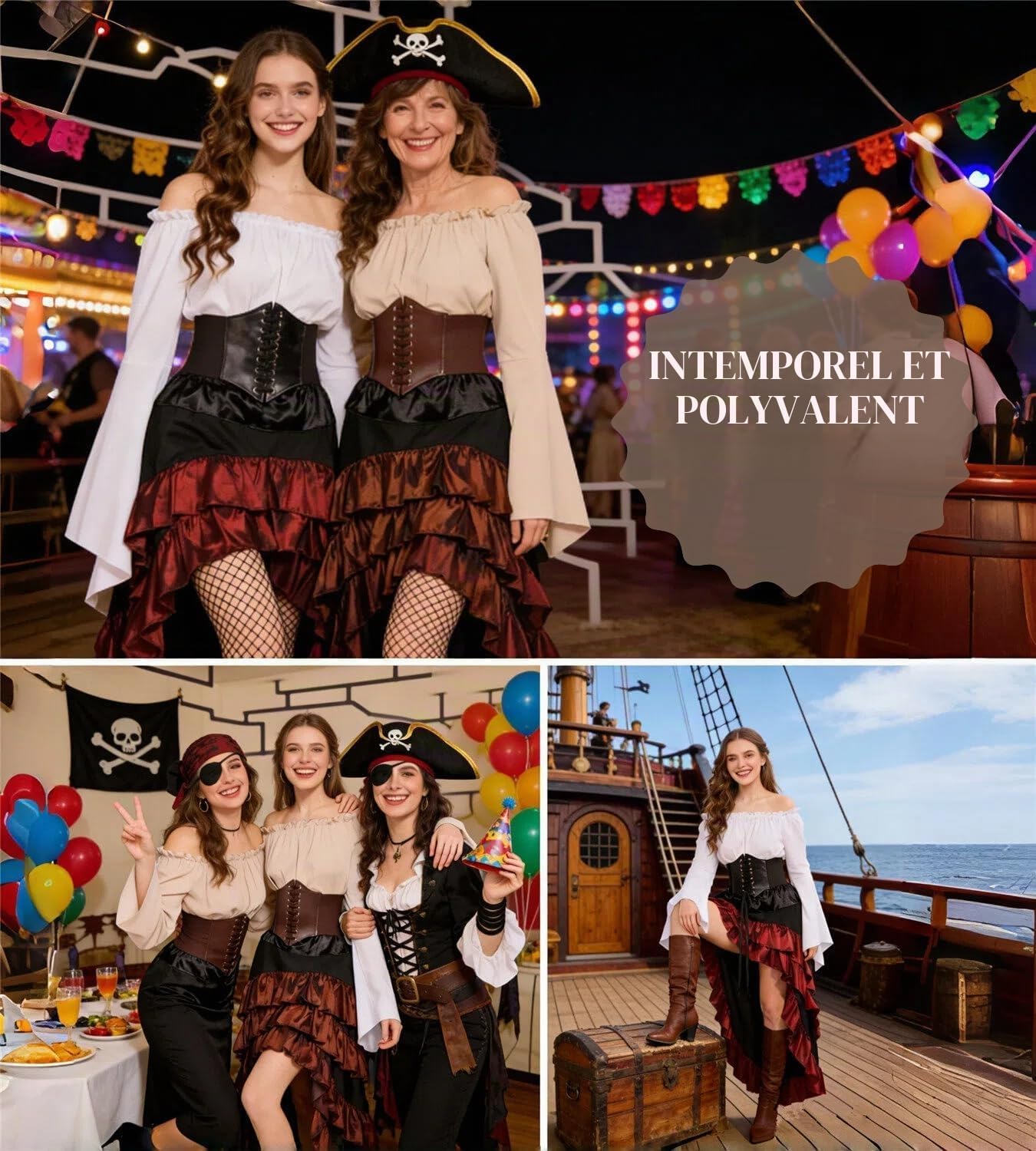 Detalle de minkasic middeleeuws piratenkostuum voor dames met korset, top en rok
