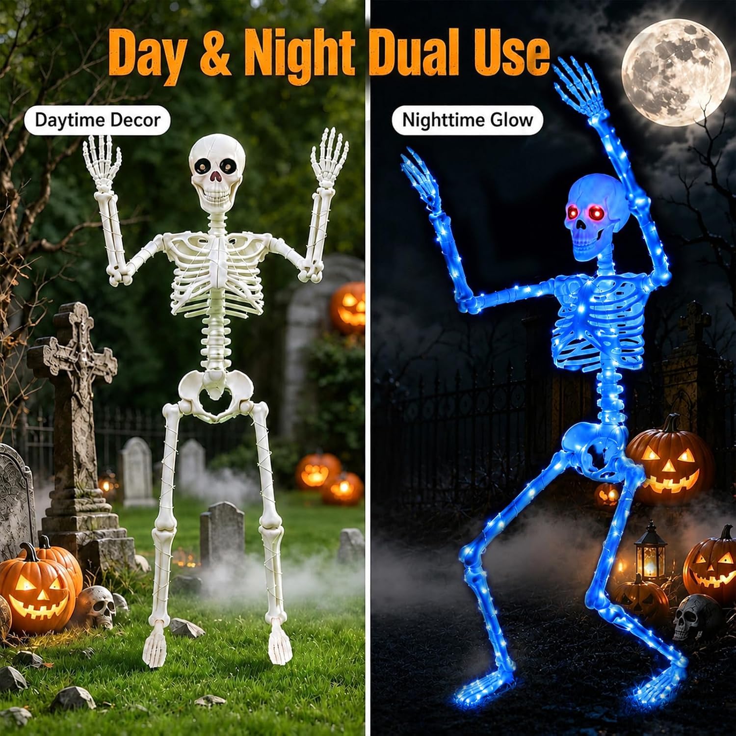 Detalle de daboot Wsj-03 – podświetlany szkielet na Halloween, 90 cm, ruchome przeguby i czerwone oczy