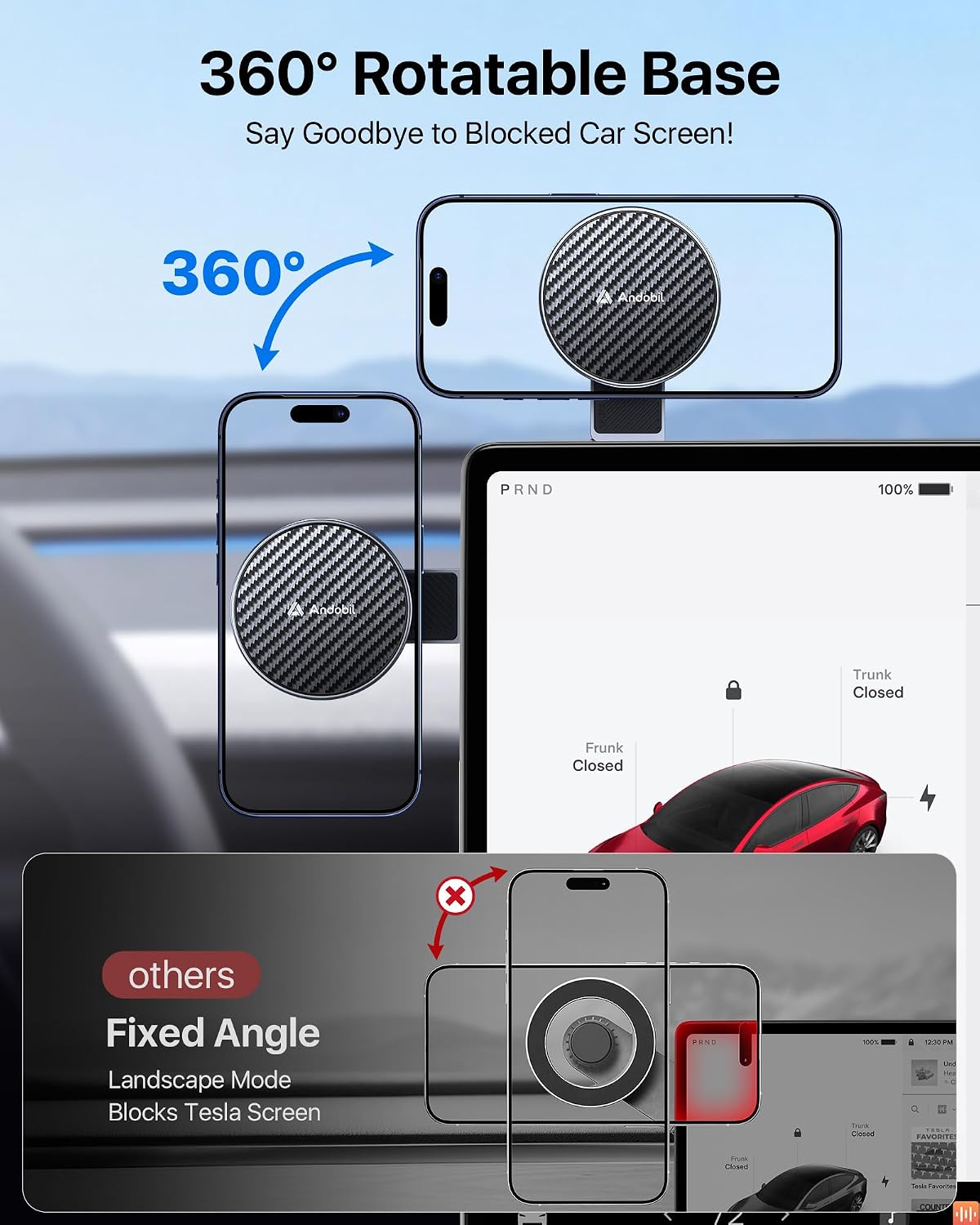 Detalle de andobil 3rd Gen Tesla Phone Mount, Magnetic, 360° Adjustable and Foldable
