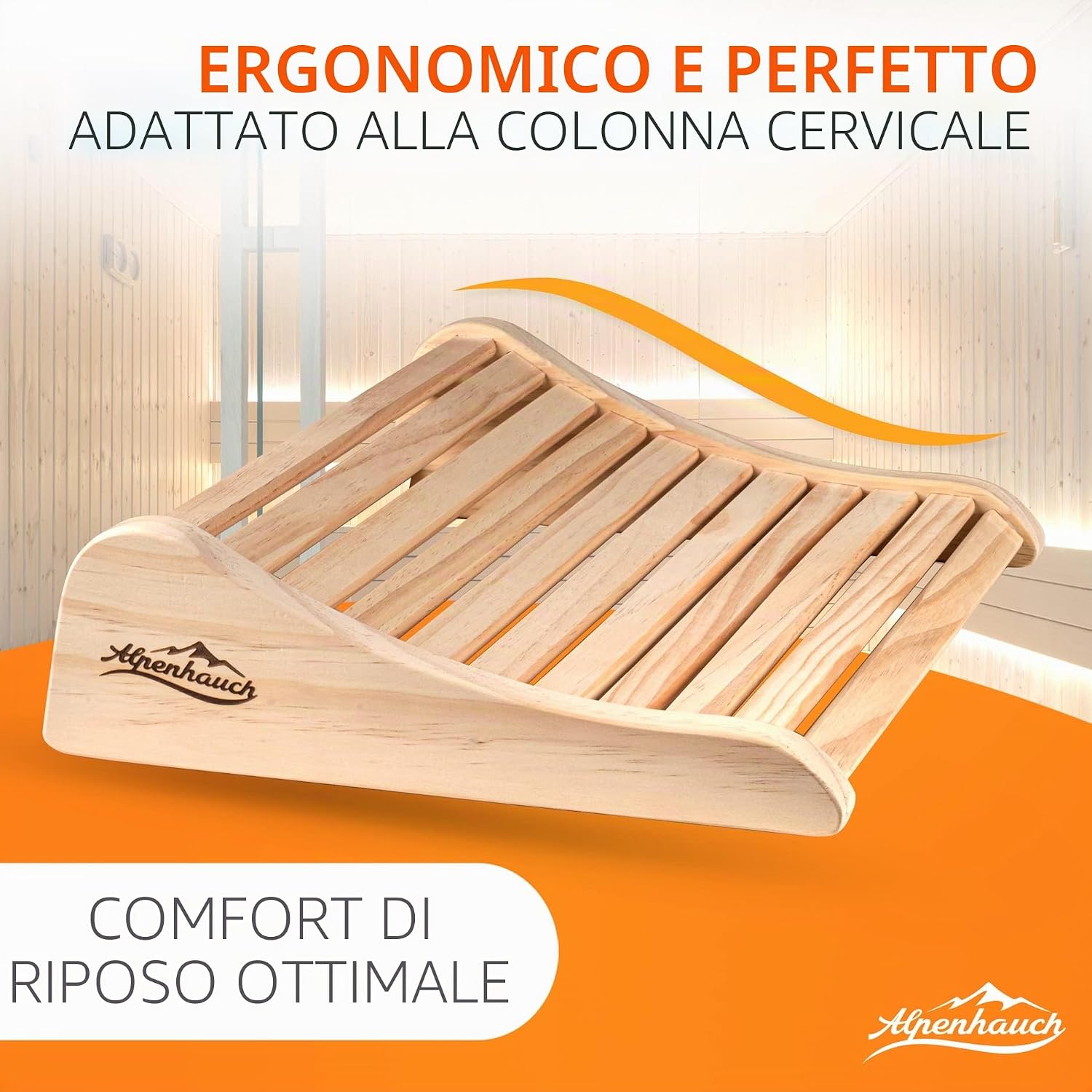 Detalle de ALPENHAUCH Poggiatesta sauna in legno – Ergonomico, 100% legno naturale, per cabine a infrarossi