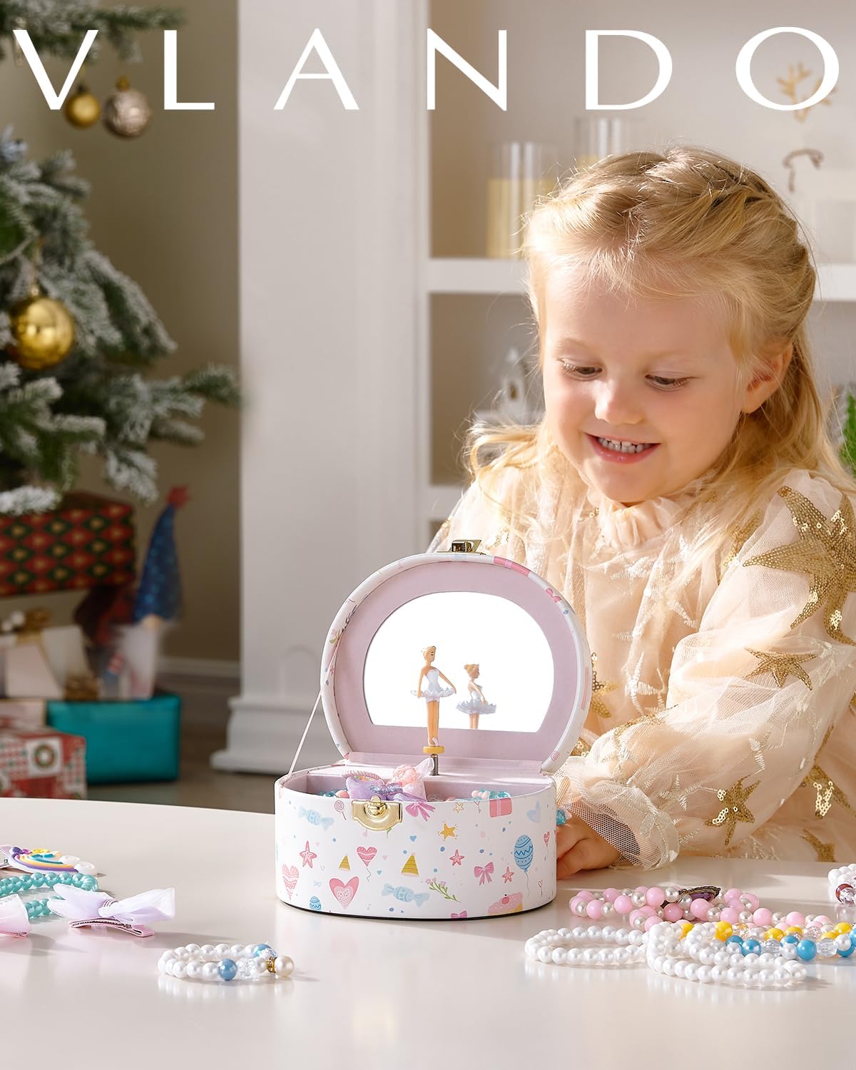 Detalle 2 de VLANDO Schmuckschatulle für Mädchen mit 1 Spieluhr