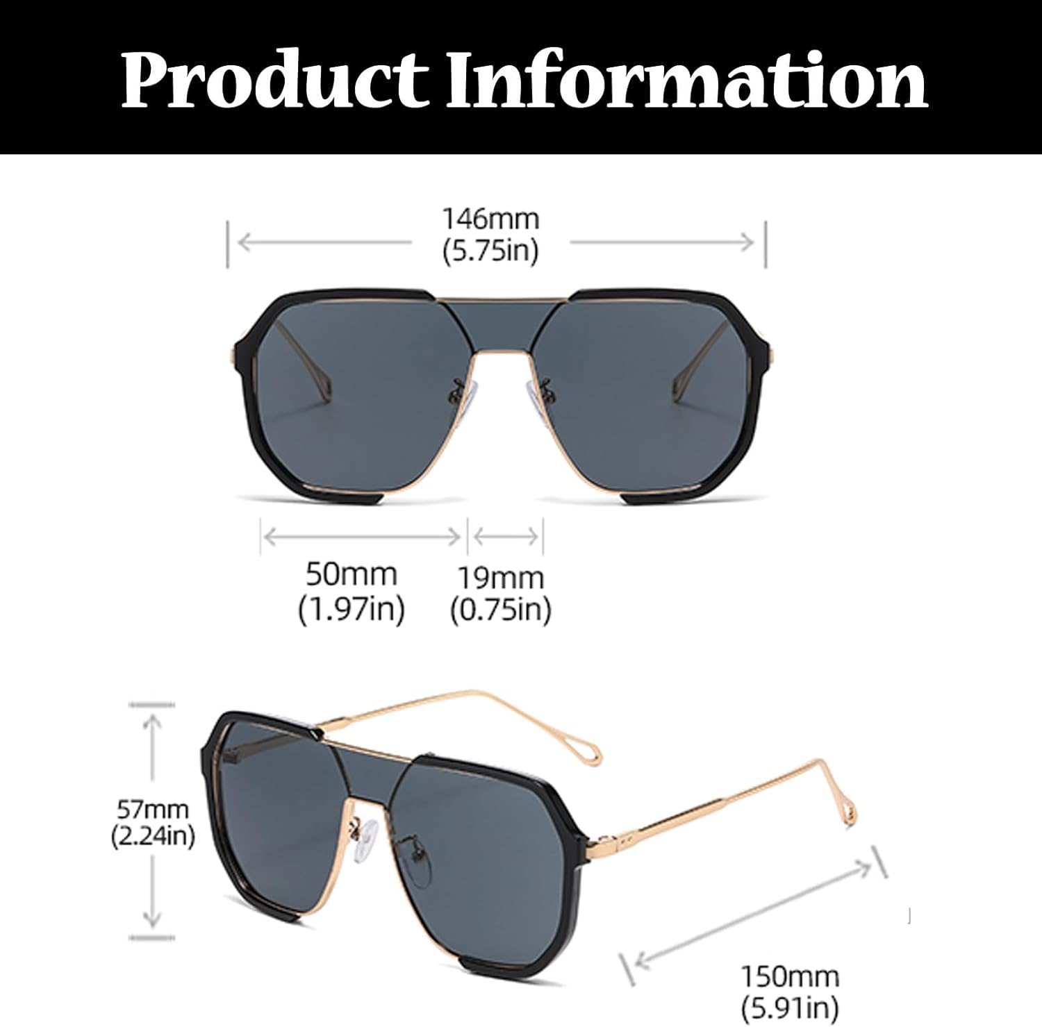 Detalle 2 de LJCZKA Square Blue Light Blocking Glasses with Oversized Pilot Metal Frame