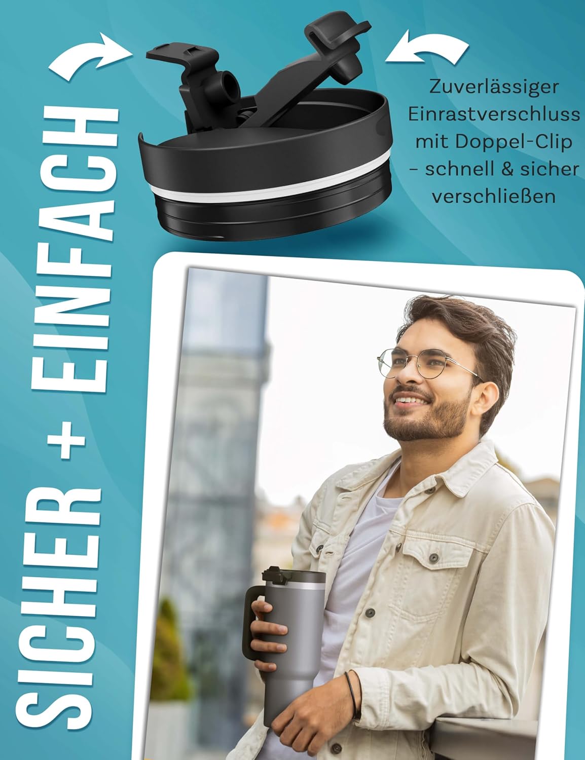 Thumbnail 5 de My Vesperbox KINNY CUP Trinkflasche mit Strohhalm – 500 ml Thermobecher (BPA-frei, auslaufsicher, spülmaschinenfest, Grau)