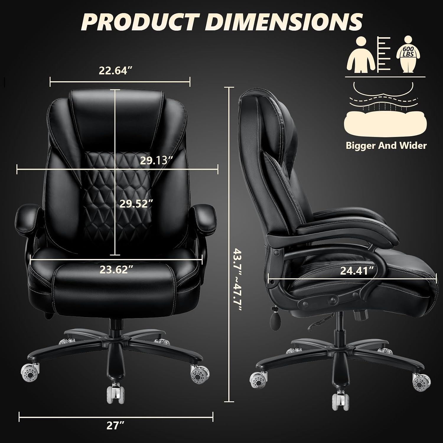 Detalle de Famsway MT001 Big and Tall Office Chair, 600 lb Capacity, Pocket Spring Cushion